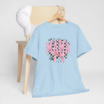 Lichtblauw T-shirt op hanger met 'MAMA' borstprint en roze strikboog