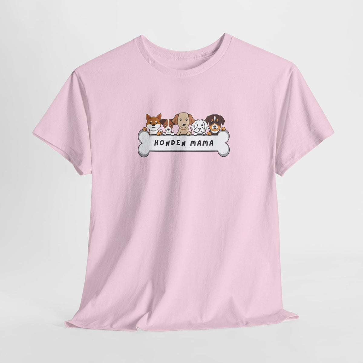 Roze T-shirt met borstprint 'Honden Mama' en hondenfiguren, ronde hals