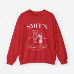 Rode sweatshirt met borstopdruk 'SMIT'S Social Club' en glazen