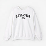 Witte trui met ronde hals en AFWASSER NL-print op de borst