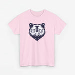 Roze t-shirt, effen voorkant met grote beerprint in het midden