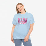 Lichtblauw oversized T-shirt met 'MAMA' print en illustraties, ronde hals
