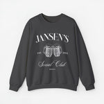 Donkergrijze sweatshirt met opdruk 'JANSEN'S', bierpullen en 'EST. 2024', ronde hals