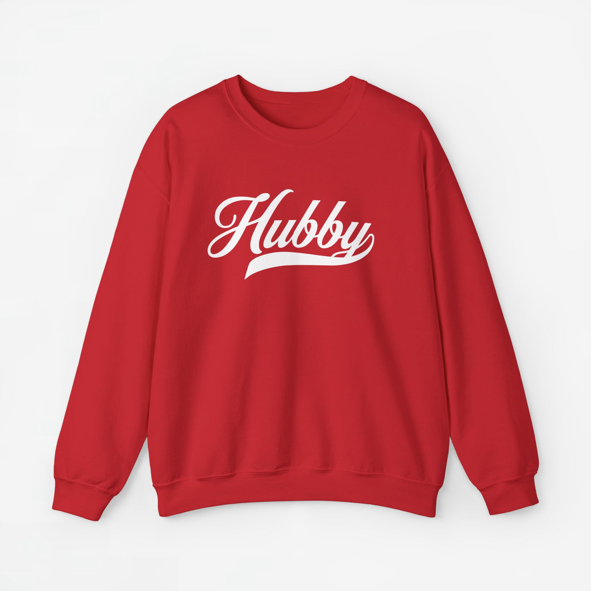 Rode sweatshirt met opdruk “Hubby” en ronde hals