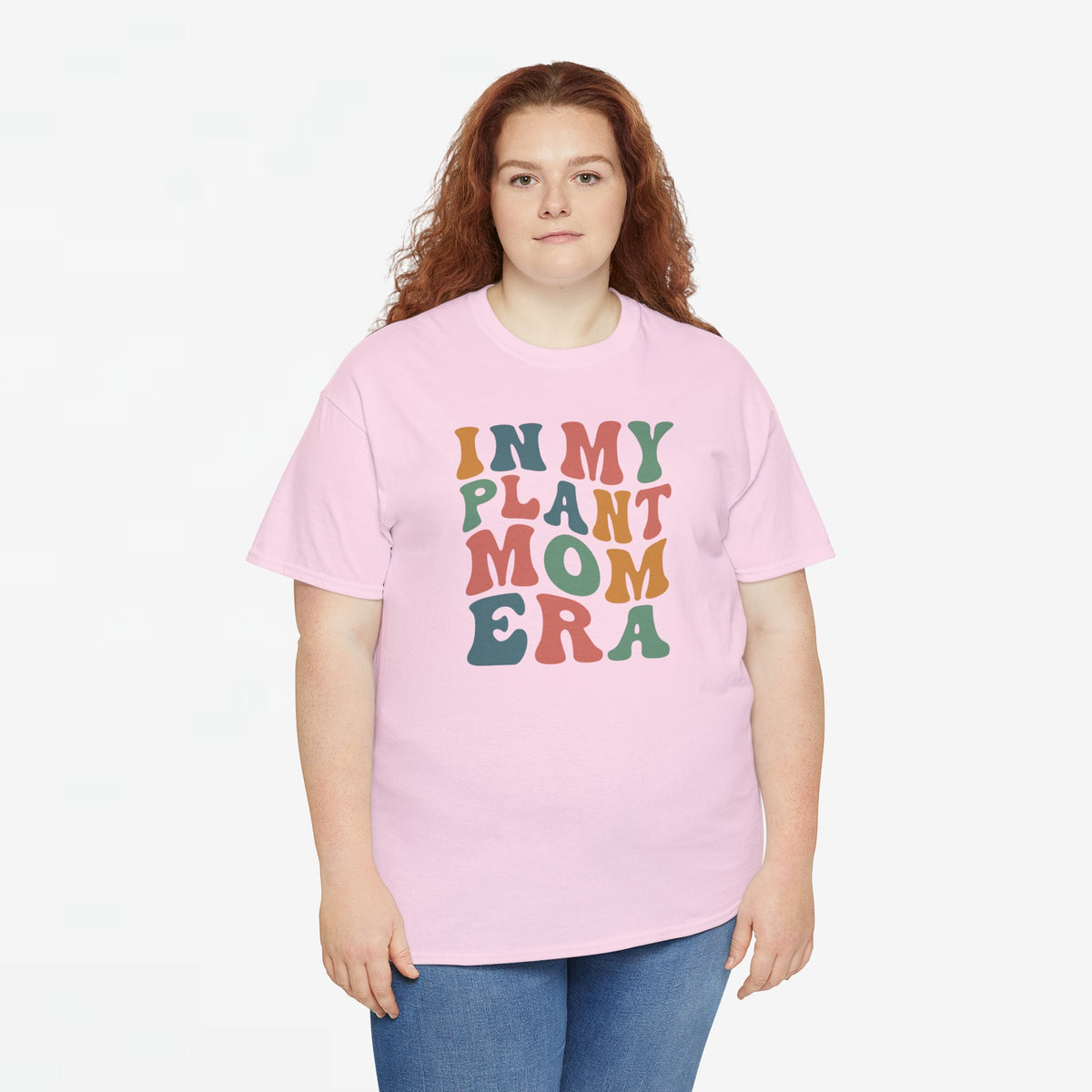 Roze oversized T-shirt met ronde hals en kleurrijke print op de voorkant