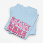 Lichtblauw oversized T-shirt met 'Beste Mama Ooit' opdruk en roze dierenillustratie.