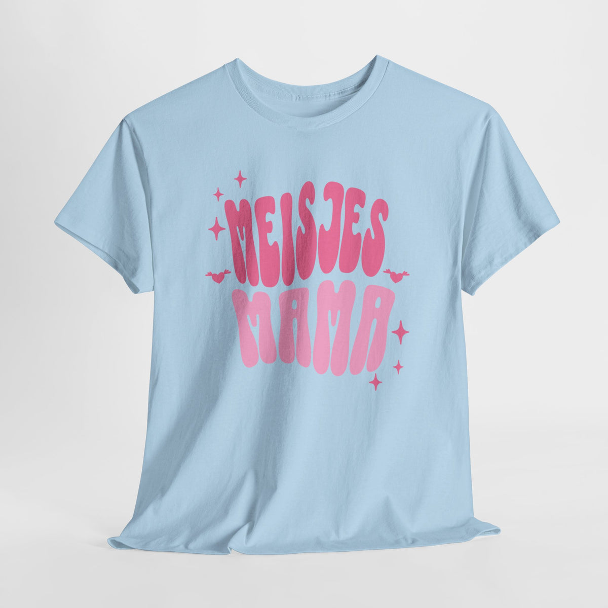 Lichtblauw meisjes T-shirt met roze tekstprint en sterretjes