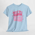 Lichtblauw meisjes T-shirt met roze tekstprint en sterretjes