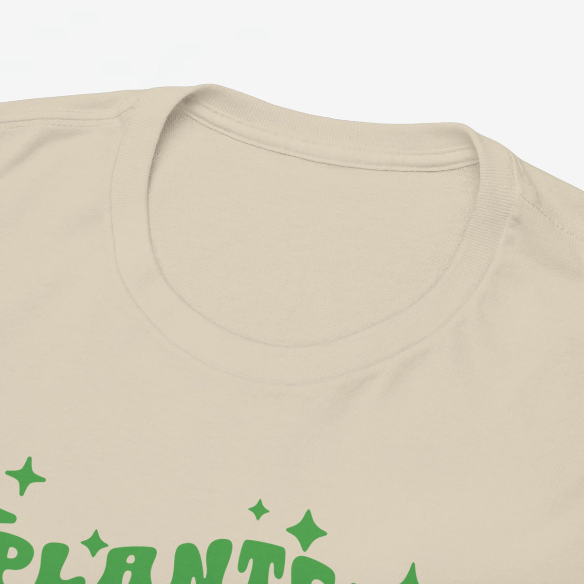 Beige T-shirt halsboord en gedeeltelijke groene PLANTEN MAMMA print
