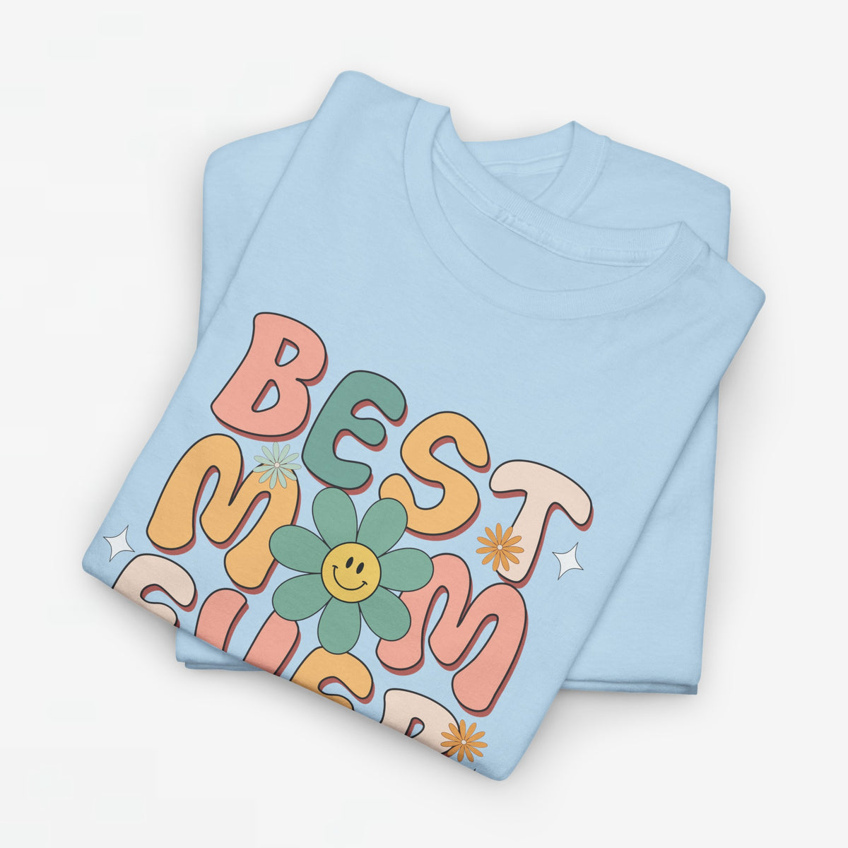 Lichtblauwe oversized T-shirt met kleurrijke bloemenprint en tekst "Best Mom Ever"