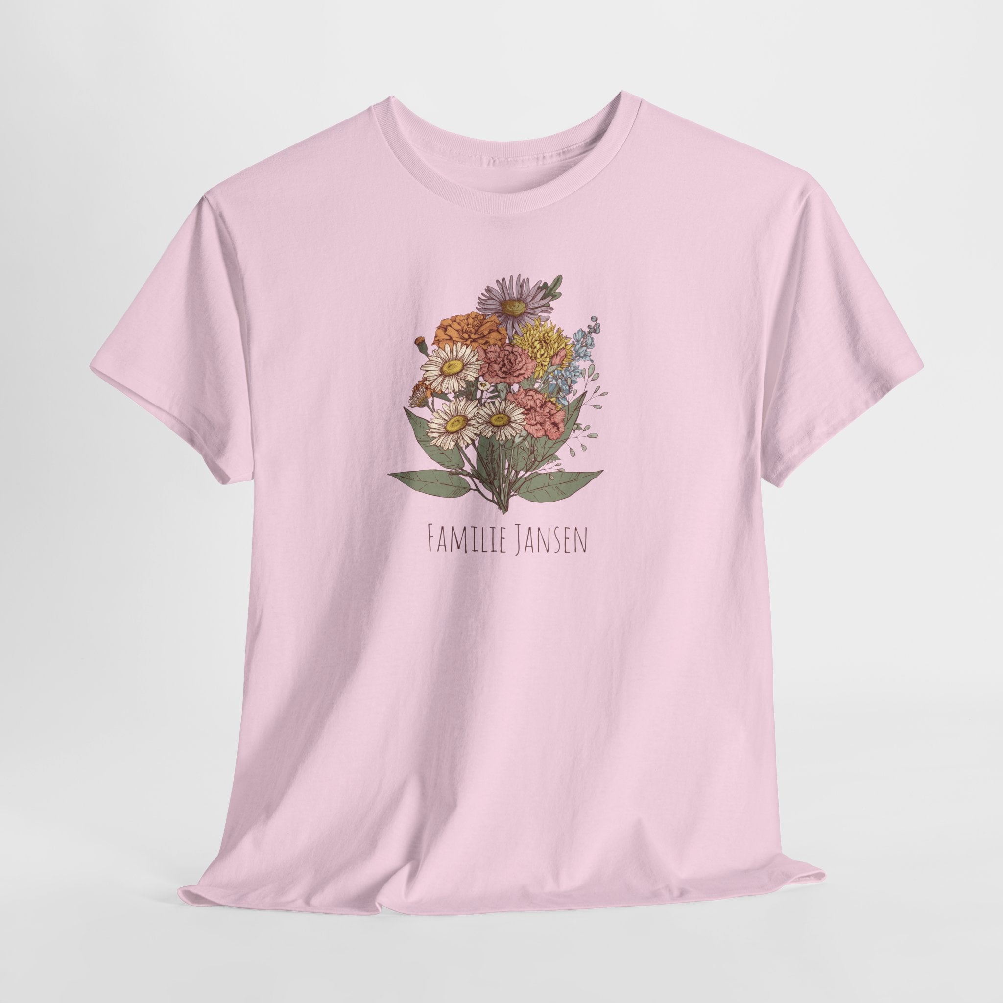 Gepersonaliseerde Moederdag Mama Cadeau - T-shirt - Familie Bloemen boeket met geboortemaand bloemen (zwarte tekst)