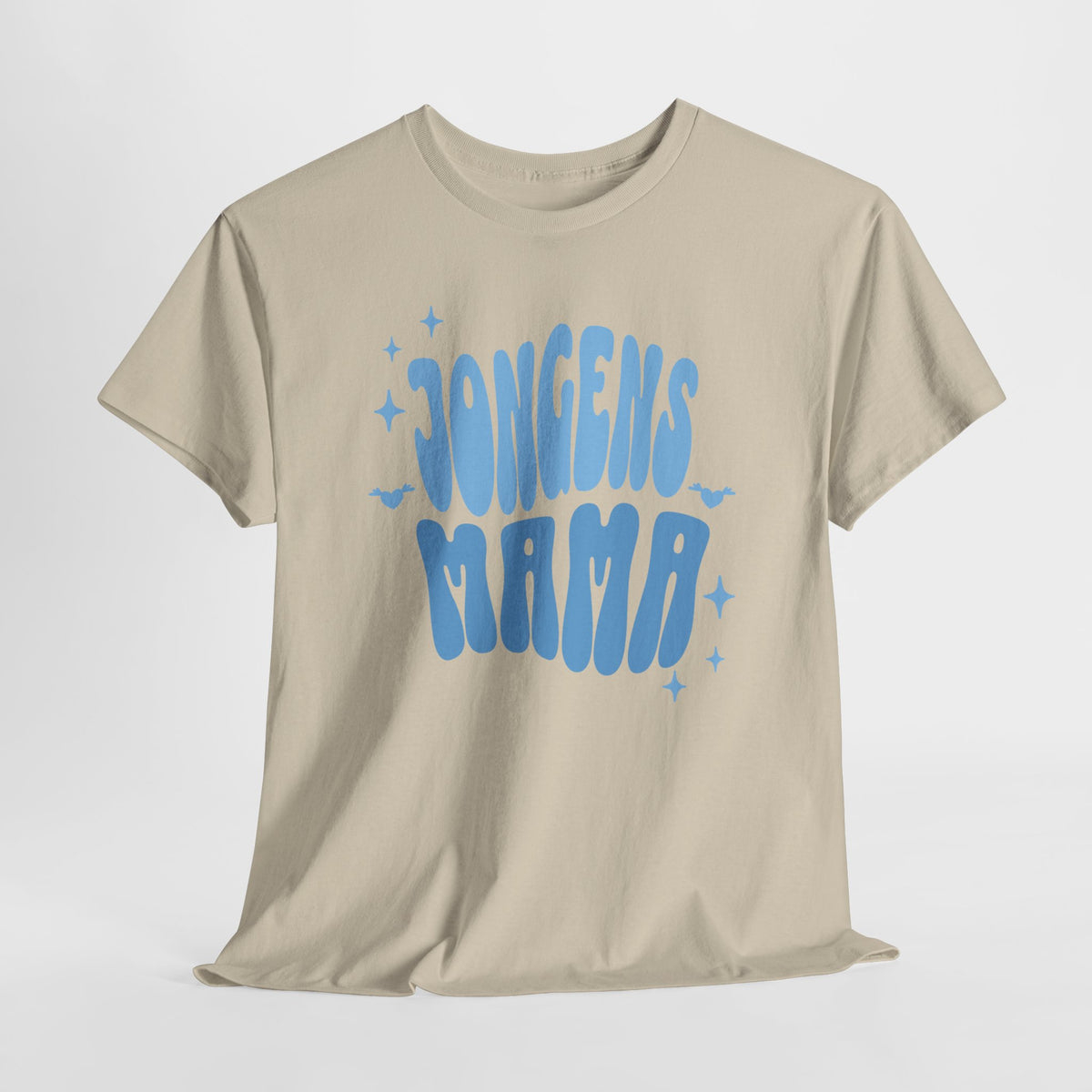 Beige T-shirt met blauwe 'MAMA'-tekstprint op de borst