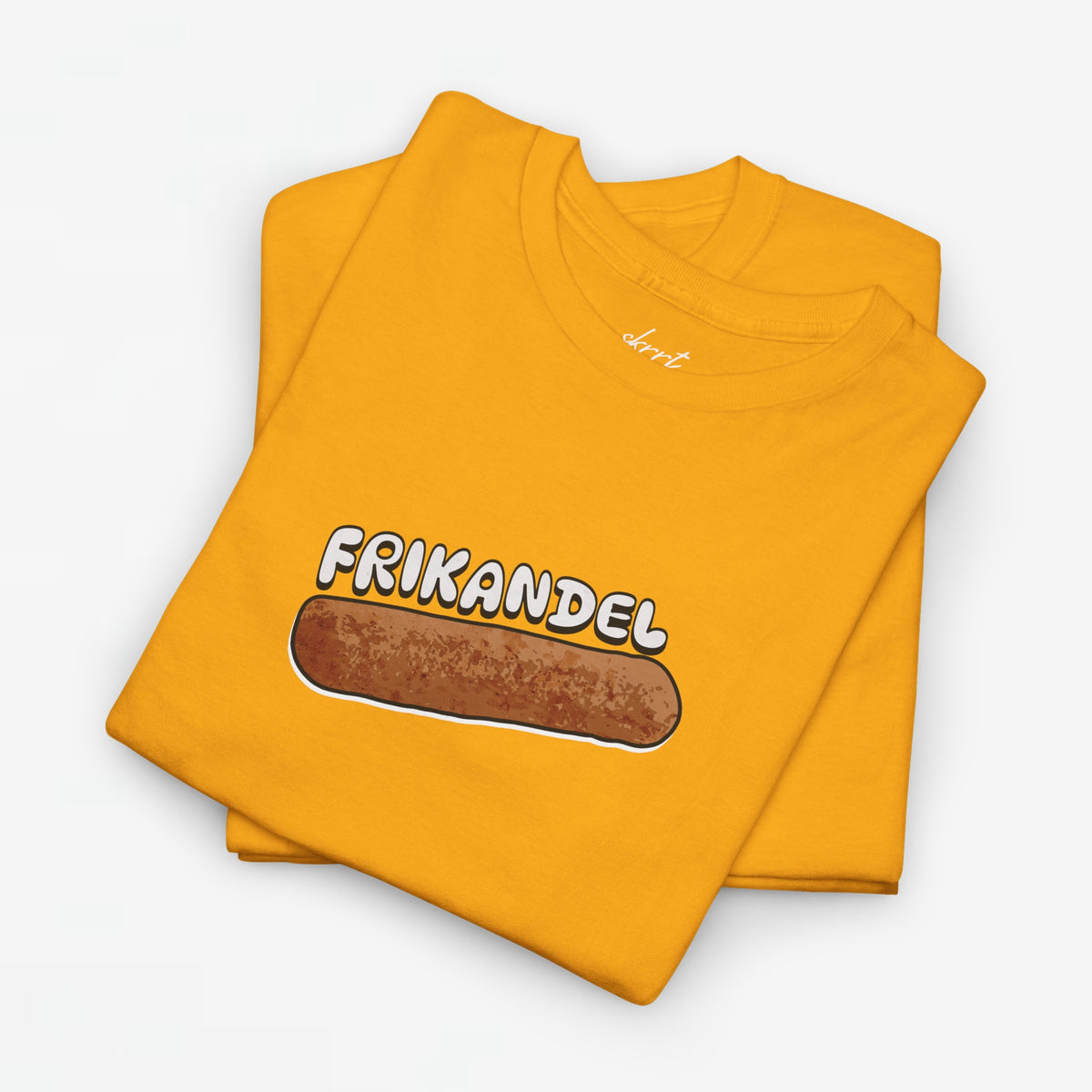 Oranje oversized T-shirt met Frikandel-frontprint en ronde hals