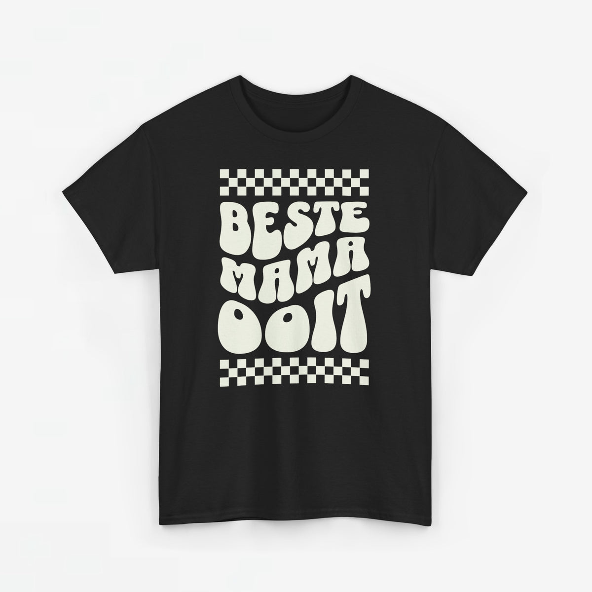 Zwarte t-shirt met ronde hals en witte 'Beste mama ooit' tekstprint