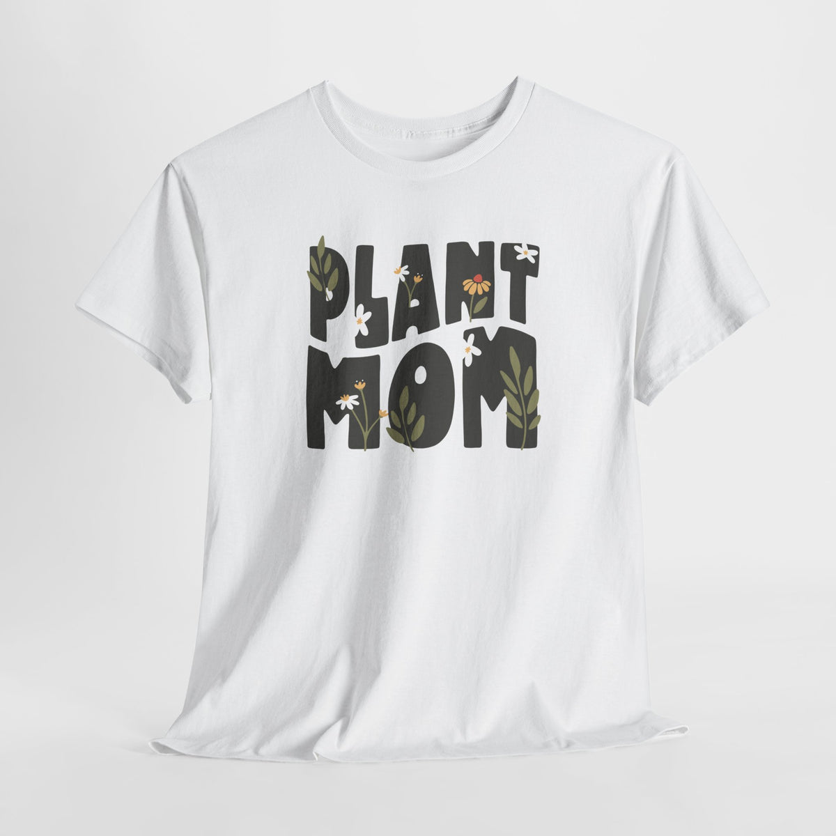 Wit T-shirt voorzijde met “Plant Mom” print in donkergroen en zwart