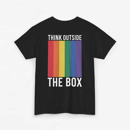 Gay Pride T-shirt - Think Outside The Box (witte tekst) - Back Print - Oversized #28