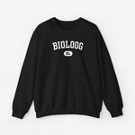 Zwarte trui met ronde hals en borstprint “BIOLOGOG” met rond “NL”-logo