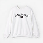 Witte sweater met ronde hals en borstprint “VERZORGEN NL”
