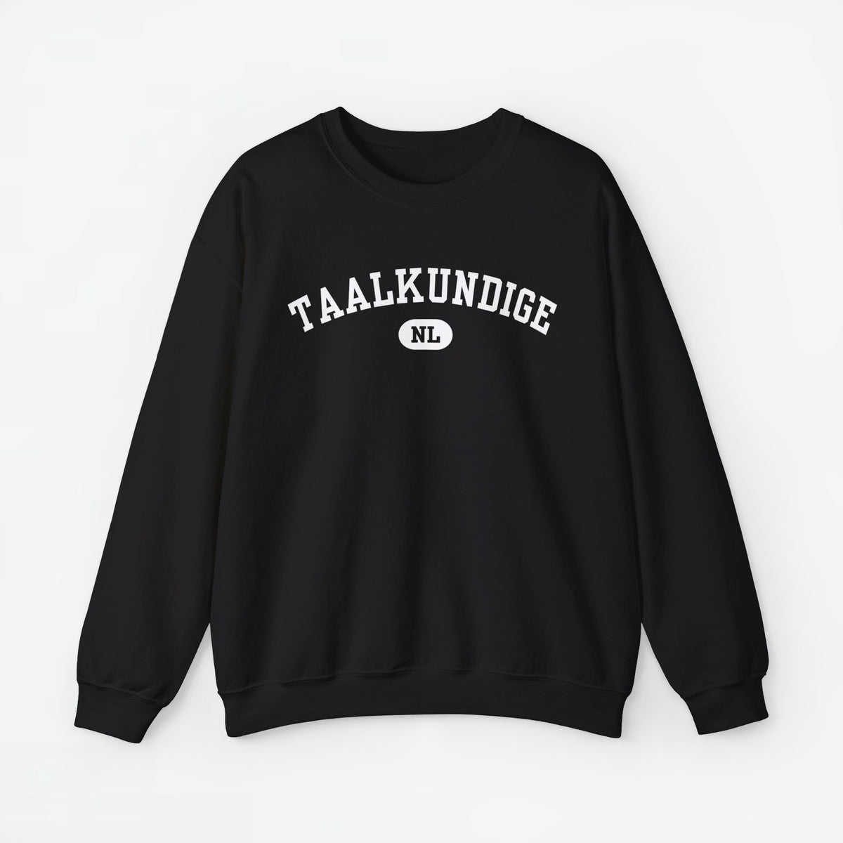 Taalkundige trui met borstprint TAALKUNDIGE en NL-logo, zwart