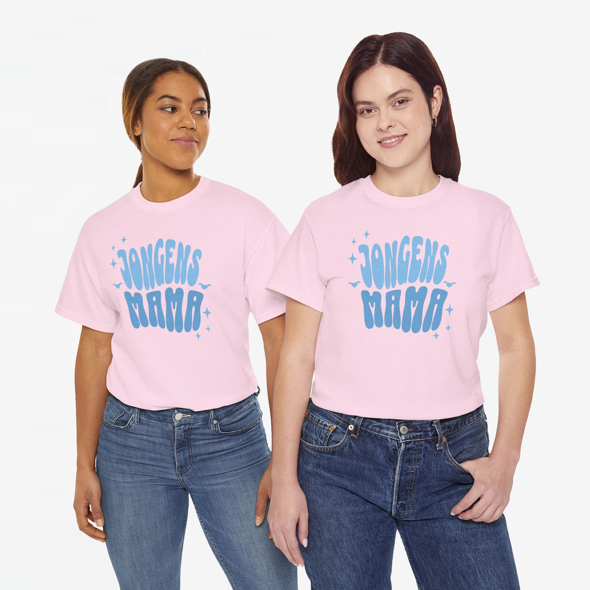 Roze T-shirt met blauwe 'MAMA'-tekstprint en ronde hals