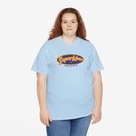 Lichtblauwe oversized T-shirt met SuperMam-logo op de borst