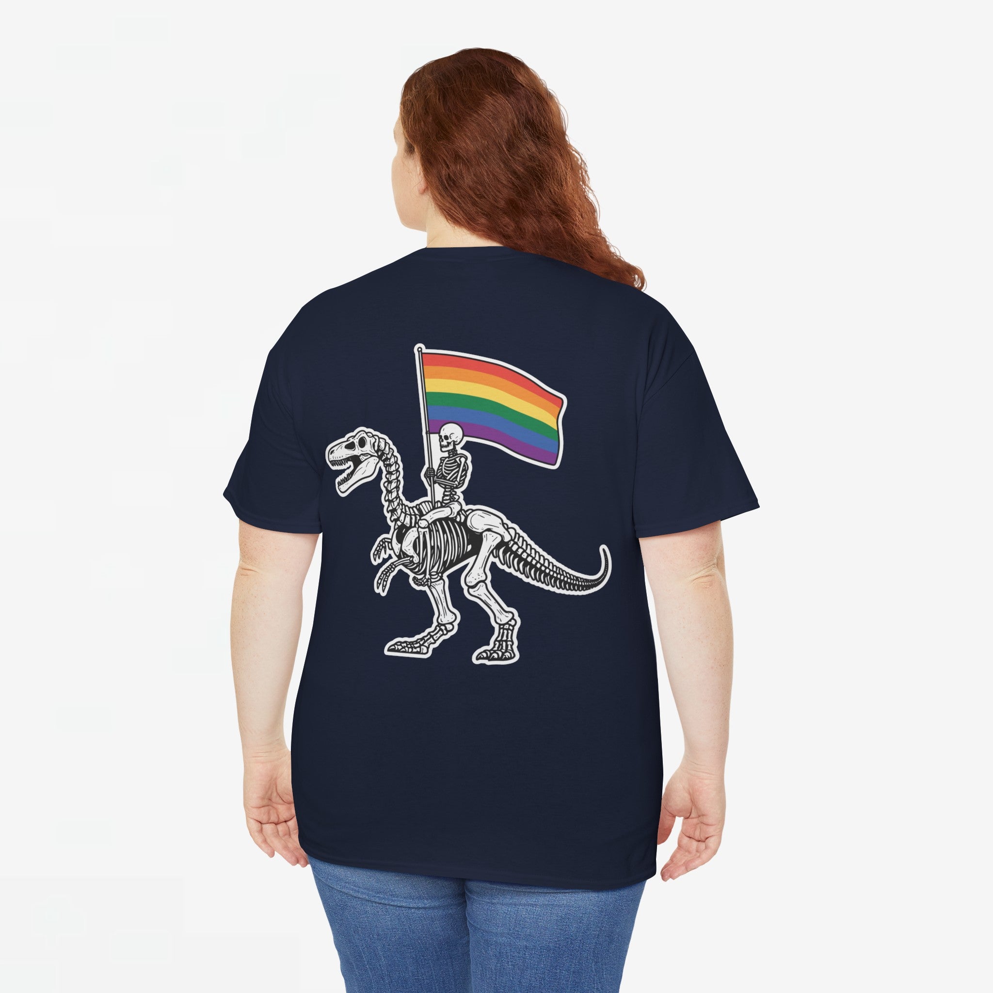 Gay Pride T-shirt - Skelet Dinosaurus Regenboog Pride Vlag - Back Print - Oversized #77