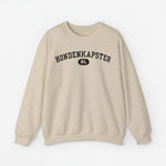 Beige sweatshirt met borstprint "HONDENKAPSTER" en "ND" in een cirkel