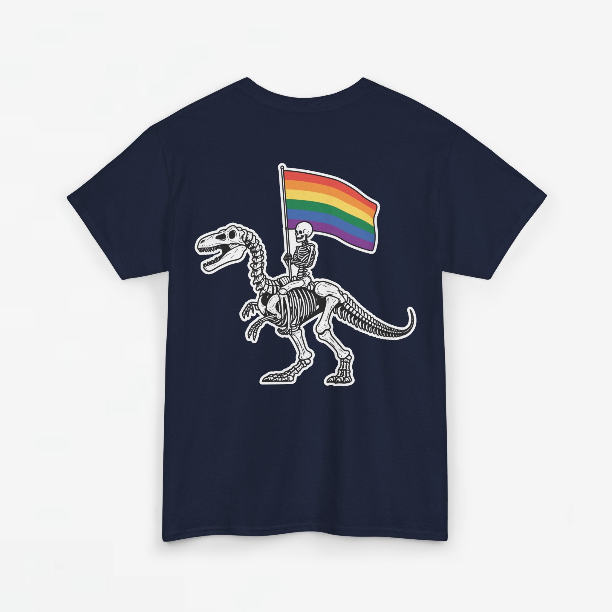 Gay Pride T-shirt - Skelet Dinosaurus Regenboog Pride Vlag - Back Print - Oversized #77