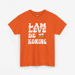 Heren oversized T-shirt oranje met witte tekstprint “LAM LEVE DE KONING” voorop