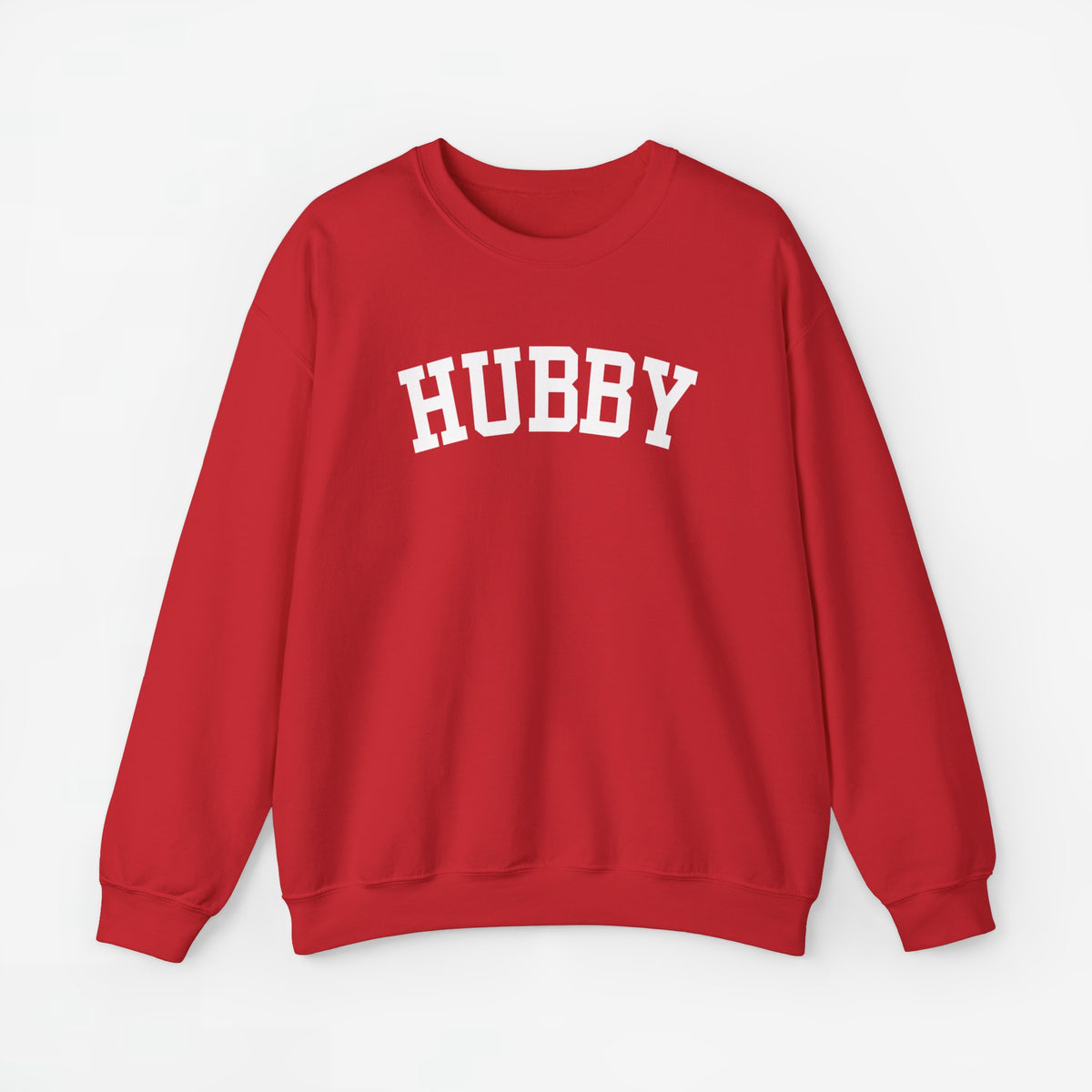 Sweatshirt met tekst HUBBY, rood, lange mouwen en ronde hals.