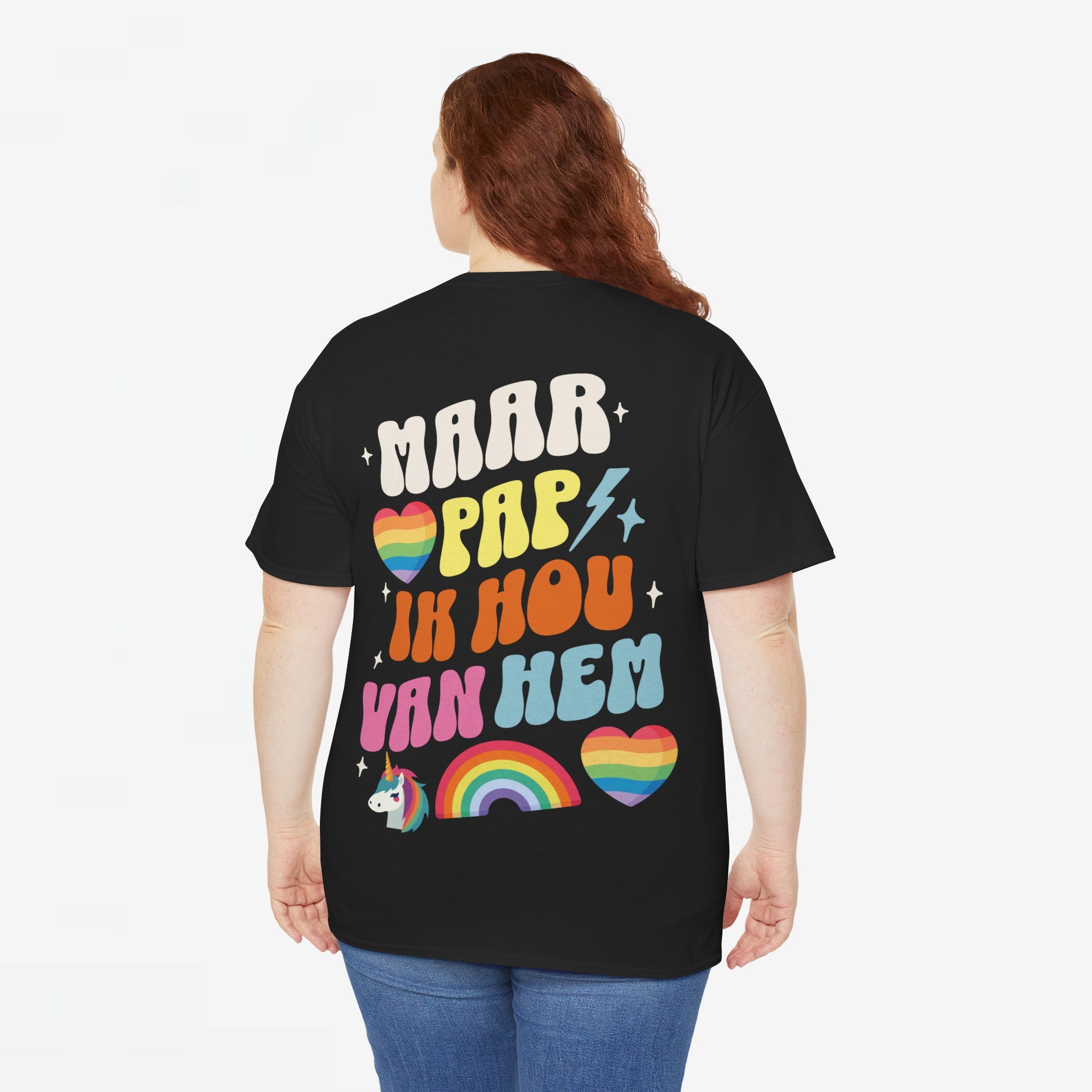 Gay Pride T-shirt -  Maar Pap, Ik Hou Van Hem Eenhoorn - Back Print  - Oversized Tee