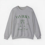 Lichtgrijze sweatshirt met opdruk VAN DIJK'S Social Club en twee champagneglazen