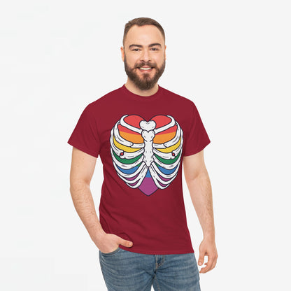 Gay Pride T-shirt - Skelet Regenbooghart - Oversized #67