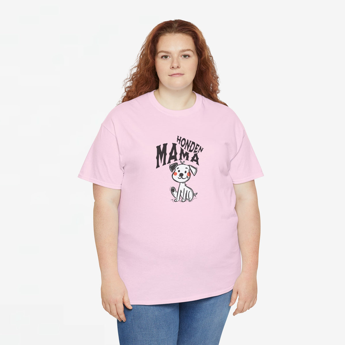 Roze oversized T-shirt met 'Honden Mama'-borstprint en hondfiguur, vooraan gedragen