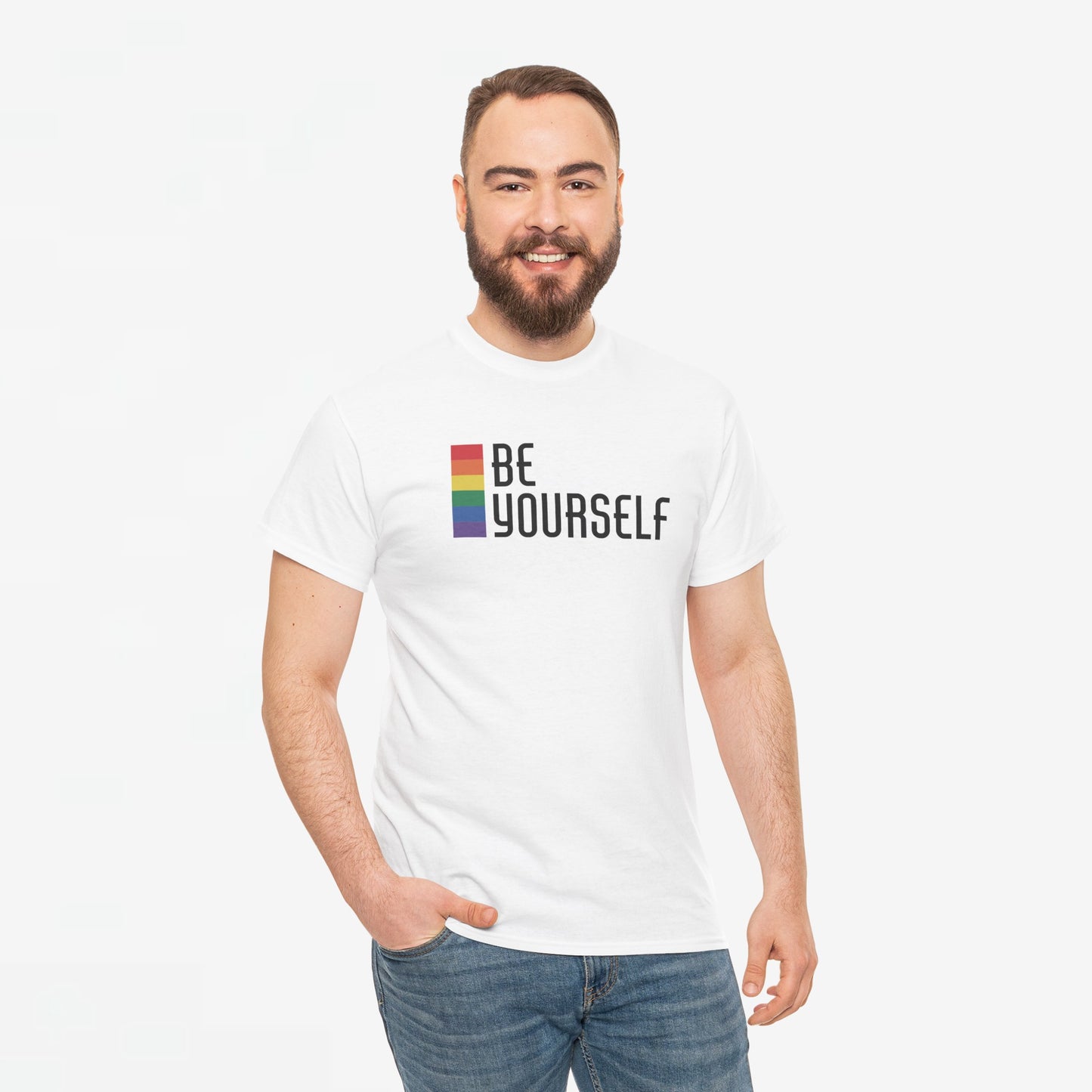 Gay Pride T-shirt - Be Yourself (zwarte tekst) - Oversized #25