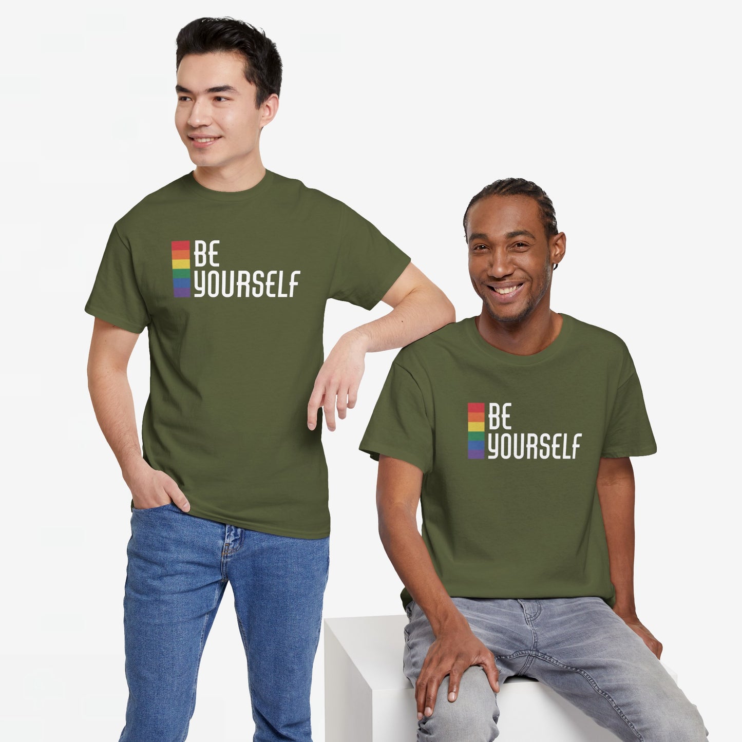 Gay Pride T-shirt - Be Yourself (witte tekst) - Oversized #24