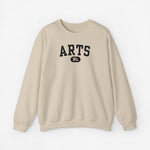 Beige sweatshirttrui met ronde hals en zwarte “ARTS” print met “NL” logo