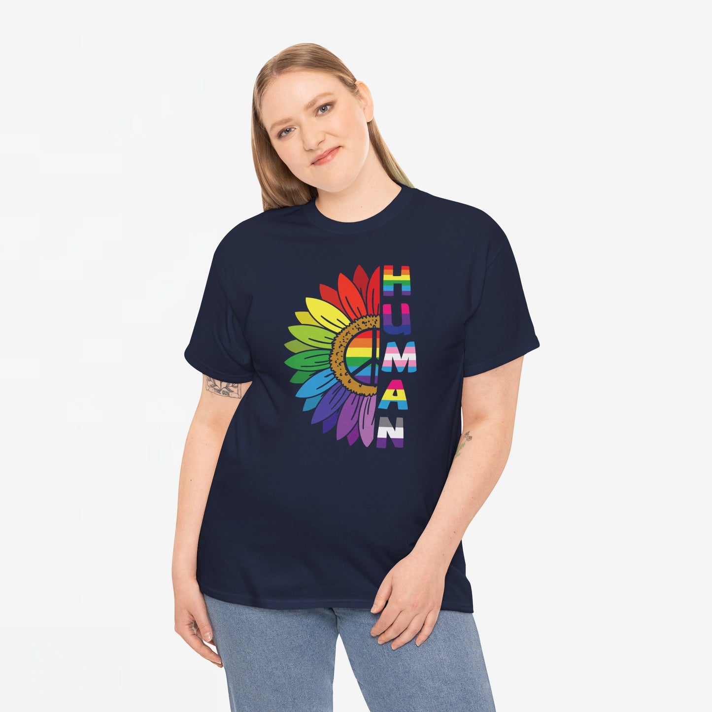 Gay Pride T-shirt - Regenboog Human (witte tekst) - Oversized #4