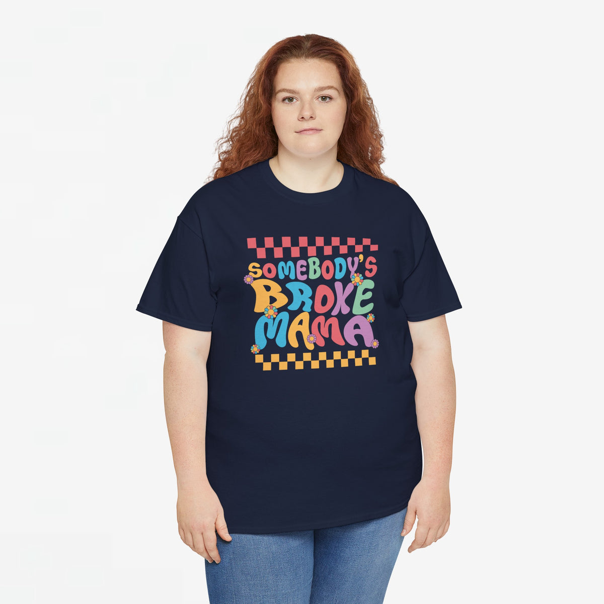 Zwart oversized T-shirt met ronde hals en grote 'Somebody's Broke Mama' tekstprint