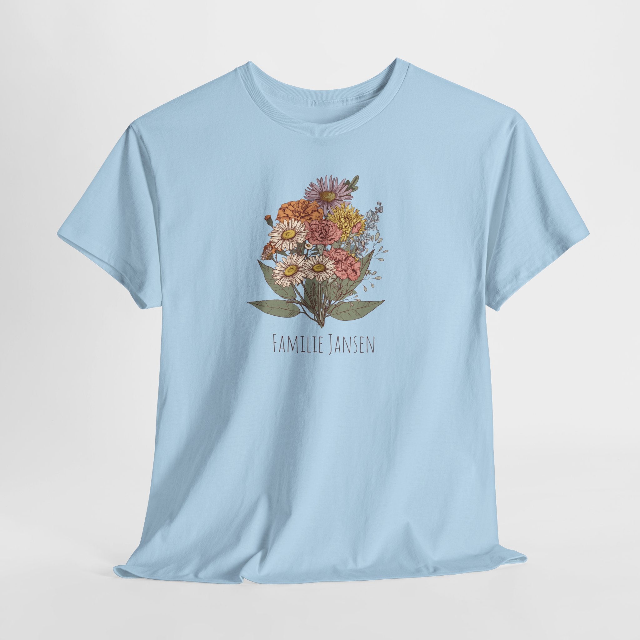 Gepersonaliseerde Moederdag Mama Cadeau - T-shirt - Familie Bloemen boeket met geboortemaand bloemen (zwarte tekst)