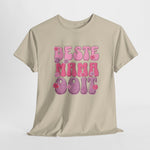 Beige t-shirt met roze “Beste Mama Ooit” opdruk op de borst, korte mouwen