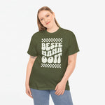 Militaire groene oversized t-shirt met wit opschrift en ruitpatroon "BESTE MAMA OOIIT"