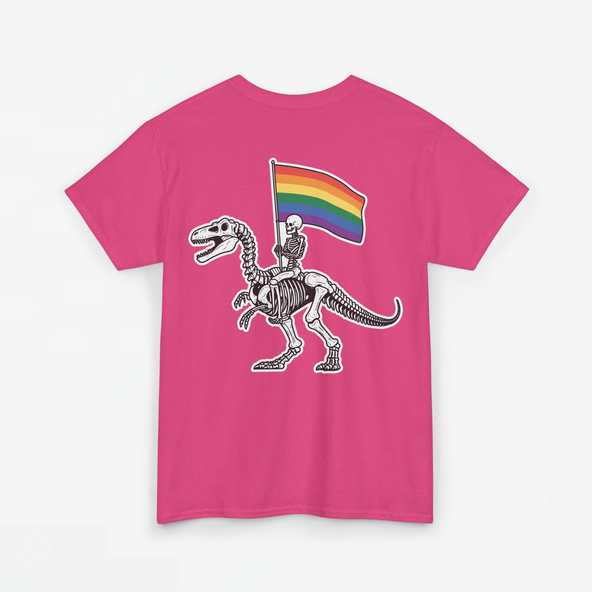 Gay Pride T-shirt - Skelet Dinosaurus Regenboog Pride Vlag - Back Print - Oversized #77