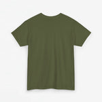 Legergroen T-shirt, effen voorzijde zonder opdruk.