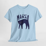 Lichtblauwe T-shirt met “Kat Mama” borstprint en zwarte poesillustratie