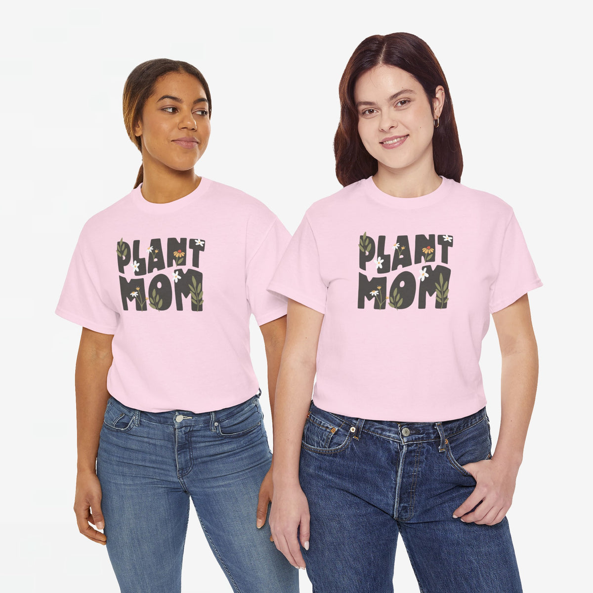 Set van 2 roze oversized t-shirts met ‘PLANT MOM’ plantopdruk en ronde hals