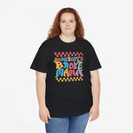 Zwart oversized T-shirt met ronde hals en kleurrijke 'Somebody's Broke Mama'-print