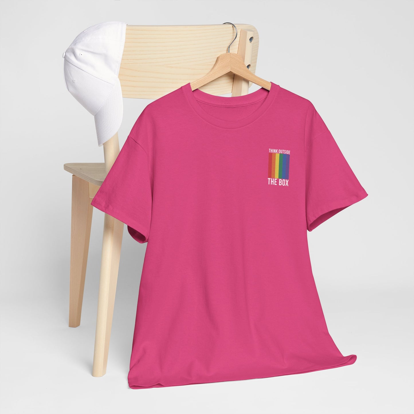 Gay Pride T-shirt - Think Outside The Box (witte tekst) - Back Print - Oversized #28