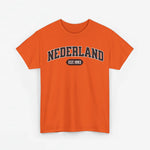 Oranje t-shirt met NEDERLAND-borstprint en EST.1993-embleem