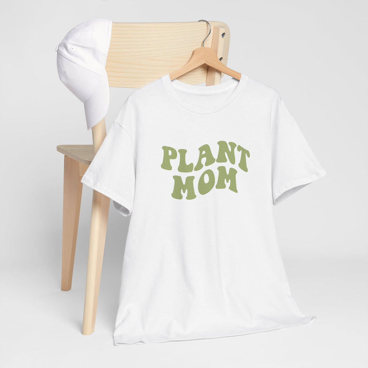 Wit t-shirt met groene 'PLANT MOM' tekstprint